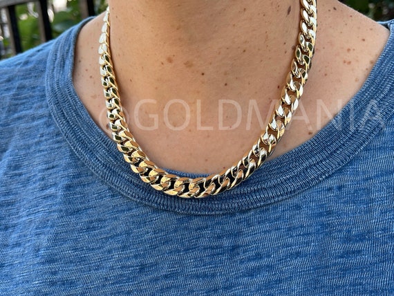 14K Yellow Gold Miami Cuban Link Chain Necklace 18 - Etsy UK