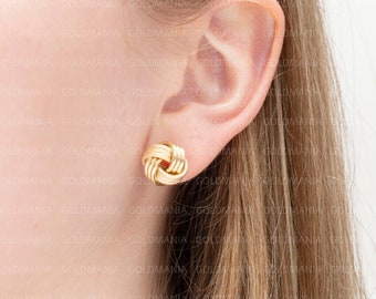 14K Gold Love Knot Stud Earrings, 12.5 Mm , Polished and