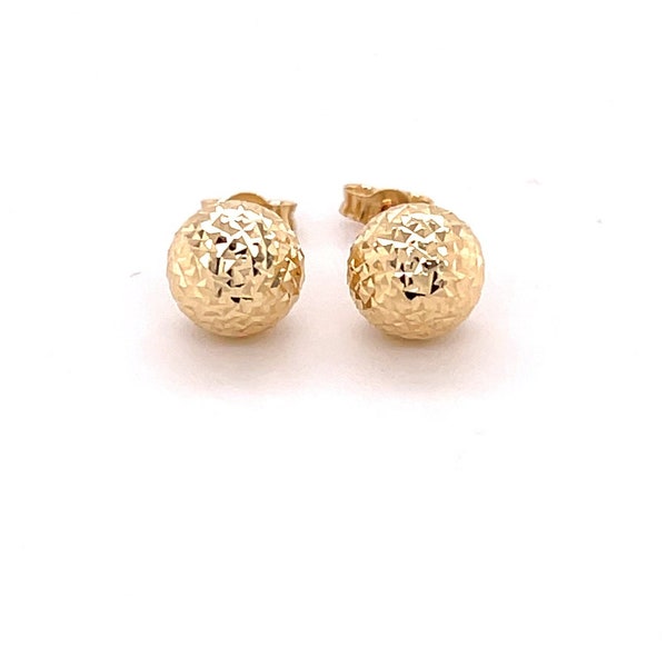 14K Gold Crystal Cut Ball Stud Earring Set, 5mm 7mm Thick, Real Gold Earrings, Diamond Cut, Women