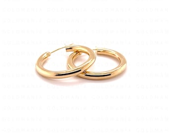 10K Yellow Gold Polished Hoop Earring Set: 3mm Thick (15mm, 25mm, 30mm, 40mm)