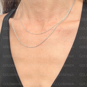 14K Solid White Gold Oval Cable Link Chain Necklace, 16&quot; 18&quot;, 1.2mm 1.5mm Thick, Extendable Chain, Real Gold Chain, Thin Gold Chain, Women
