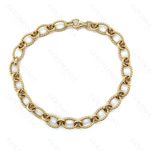 14K Yellow Gold Twisted Oval Link Chain Bracelet, 7&quot; Real Gold Bracelet for Women, Made In Italy, Dainty Gold Jewelry, Anniversary Gift
