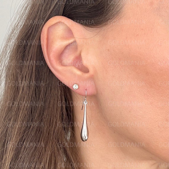 14K White Gold Teardrop Earring Set Real White Gold Earrings Etsy UK