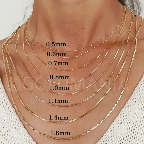 14K Solid Yellow Gold Box Chain Necklace, 13" To 30" Inch, 0.5mm To 1.6mm Thick, Real Gold Chain, Box Link Chain, Box Chain Gold,