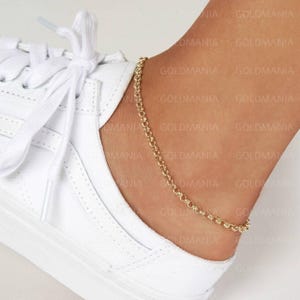 14K Yellow Gold Rolo Anklet: Women&#39;s Ankle Bracelet, 10 Inch