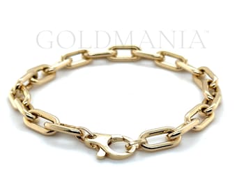 18K Gold Bold Paperclip Bracelet: 7" Rounded Link Design, Made In Italy