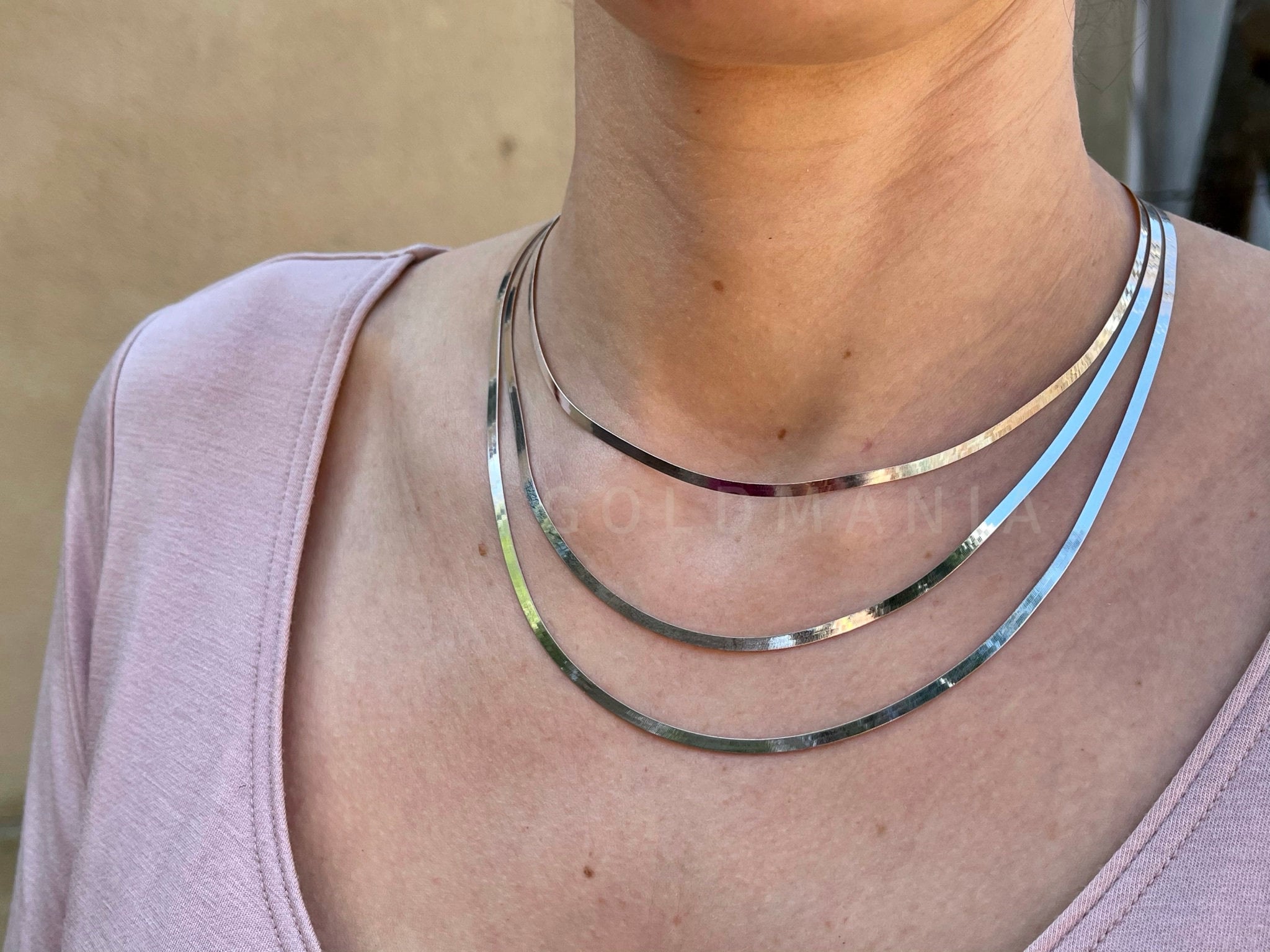 14K Solid White Gold Herringbone Chain Necklace 16 Etsy