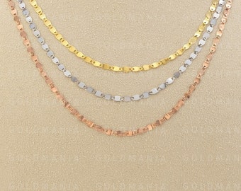 Collana In Oro Giallo Massiccio 14K - Catana A Specchio 0,8mm, Lunghezza 45cm, Con Chiusura A Moschettone, Ideale Per Ciondoli