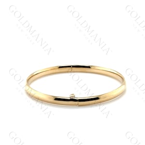 14k Yellow Gold Polished Bangle, 5.5&quot; Inch, 4.5 mm Thick, For Small Wrist, Real Gold Bangle, Women