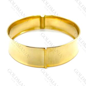 14K Gold Thick Flat Bangle Bracelet, Real Gold Bangle, Polished Bangle, 7&quot; Inch, 14.5 mm Thick,  Women Gold Bracelet