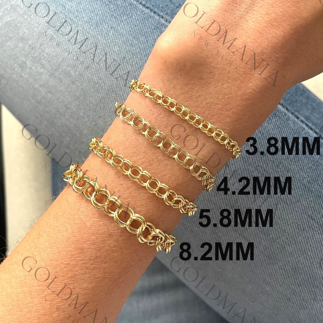 14K Yellow Gold Double Link Charm Bracelet Thick