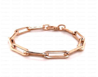 14K Rose Gold Paperclip Link Bracelet, 7.5" Inch, 6.1mm Thick, Real Gold Bracelet, Paperclip Rose Gold Bracelet, Women, Hollow Gold Bracelet