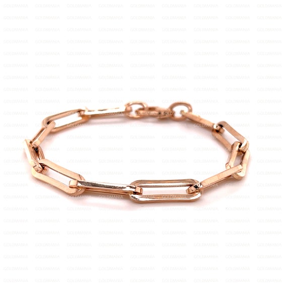 14K Solid Rose Gold Paperclip Bracelet | Oval link Bracelet