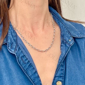 Rolo Necklace, 14K White Gold Rolo Chain, 14K Rolo Necklace, Oval Link Chain, Belcher Chain, 18&quot; Inch, Real White Gold Necklace, Women