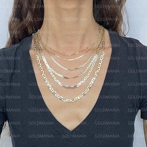 10K Solid Yellow Gold Mariner Chain Necklace, 16" To 30", 1.2mm To 5.5mm Thick, Real Gold Chain, Flat Link Chain, Women