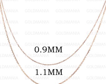 14K Solid Rose Gold Cable Link Chain Necklace: Dainty Diamond Cut