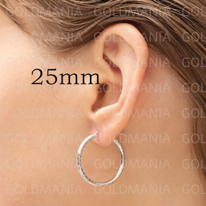 14K White Gold Diamond Cut Hoop Earring Set, 25mm 30mm 45mm, 2mm Thick, Real White Gold Hoops, Women Gold Hoops, Thin Gold Hoops