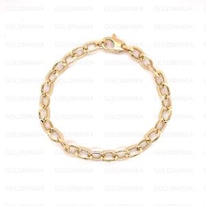 14K Yellow Gold Oval Link Chain Bracelet, 7.5&quot; Inch, 5mm Thick, Real Gold Bracelet, Women Gold Bracelet