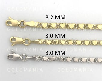 14K massivt guldhalsband med hjärtlänk: 3 mm eller 3,2 mm tjockt