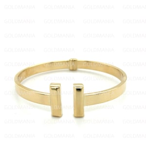 14K Yellow Gold Bar Cuff Bangle Bracelet, 6mm Thick, Real Gold Bracelet, Polished Gold, Women