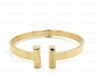 14K Yellow Gold Cuff Bangle Bracelet - 6mm Polished Gold