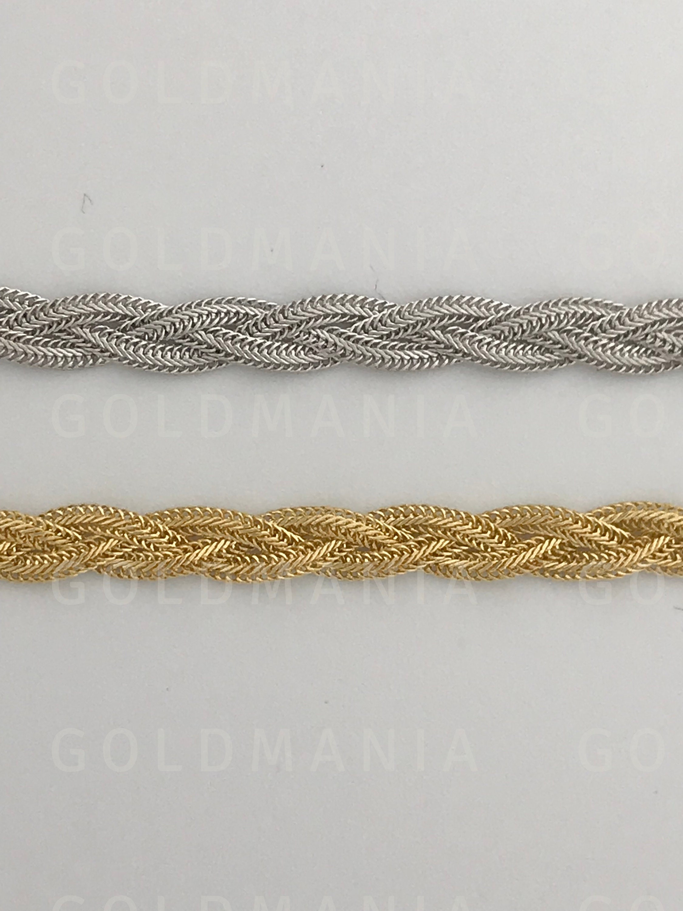 14K Solid Gold Braided Foxtail Chain 