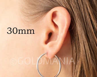 Orecchini A Cerchio In Oro Bianco 10k, 3 Mm, Tubolari Lucidi, Chiusura A Scatto, Peso 1,05 Gr