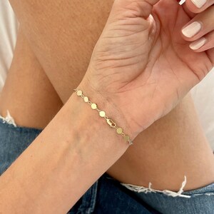 14K Yellow Gold Round Mirror Link Chain Bracelet, 7" Real Gold Bracelet image 2
