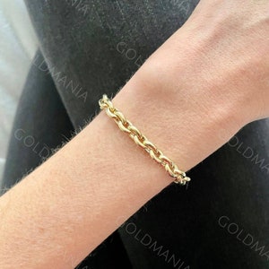 14K Gold Oval Link Chain Bracelet, 7.50" Inch, 6.2mm Thick, Real Gold Bracelet, Rolo Bracelet, Belcher Bracelet, Women Gold Bracelet