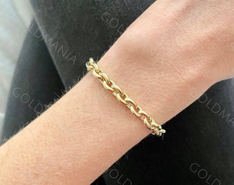 14K Gold Oval Link Chain Bracelet, 7.50" Inch, 6.2mm Thick, Real Gold Bracelet, Rolo Bracelet, Belcher Bracelet, Women Gold Bracelet