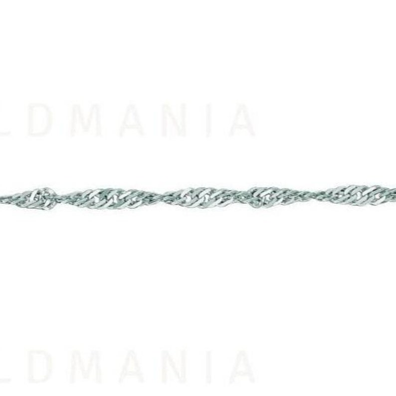 Tobillera de Singapur de oro blanco macizo de 10 quilates: cadena fina de 25 cm (10 pulgadas). imagen 4