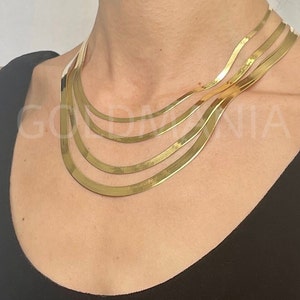 Collar de cadena de espiga de oro amarillo macizo de 14 quilates: oro auténtico, de 3 mm a 6 mm de grosor, de 14 a 24 pulgadas.