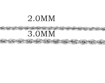 10K Weißgold Diamant geschliffene Seilkette: 2 mm-3 mm, 16-30 "