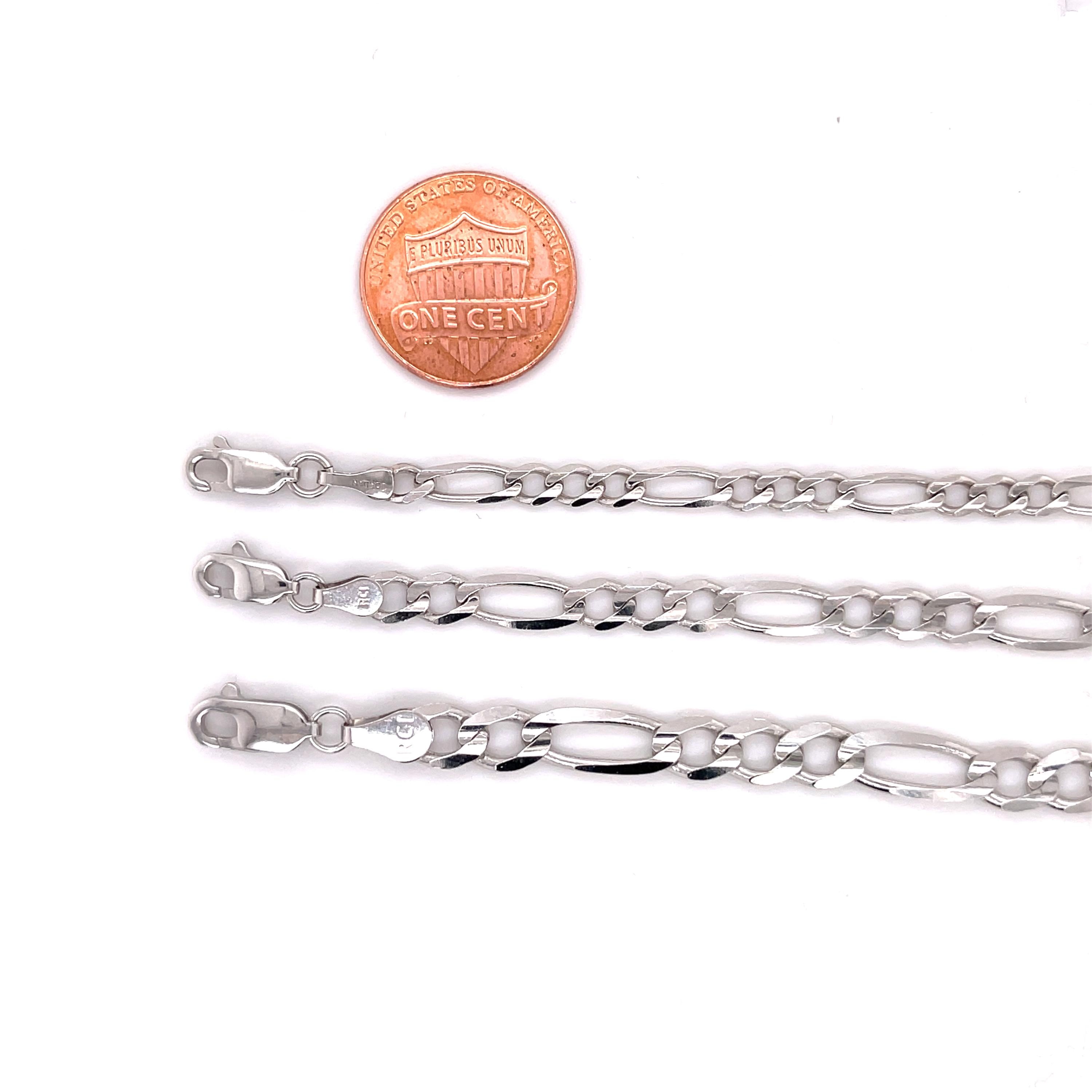 14Kソリッドホワイトゴールドフィガロチェーンネックレス、厚さ3.8mm