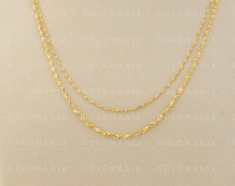Cadena Singapur bicolor trenzada de oro de 14 quilates: collar de oro auténtico para mujer