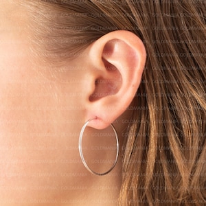 14K Solid White Gold Endless Hoop Earrings, 30mm Real Gold Hoops for Women, 1.2mm Thin, Lightweight Polished Gold Hoops  Jewelry Gift
