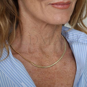 14K Gold Snake Necklace – Oval Snake Chain, Real Gold Necklace, 3.3mm, 16&quot; 18&quot; 20&quot;, Elegant Gold Necklace for Women