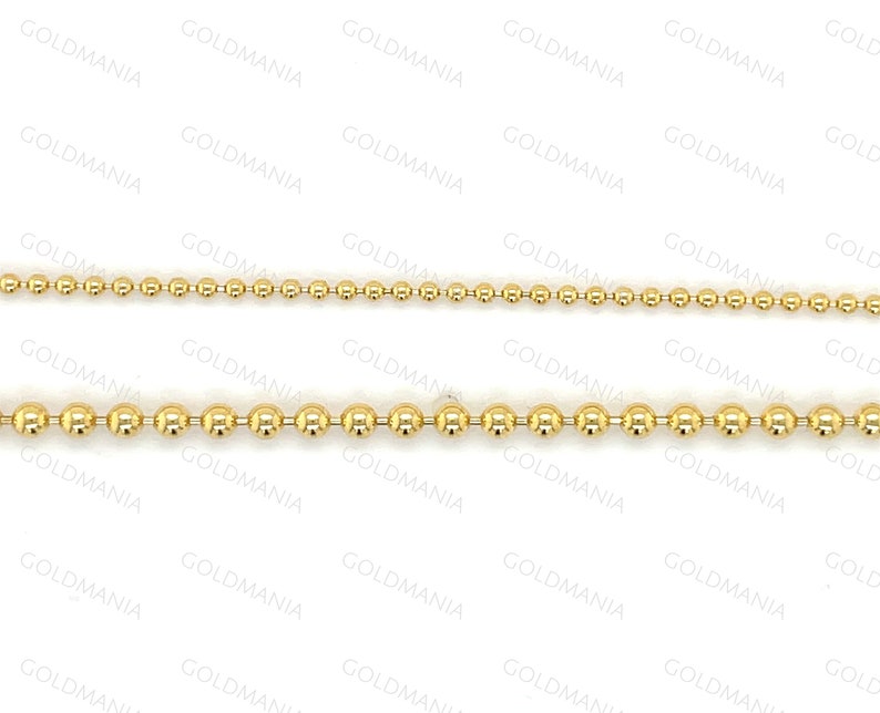 18K Solid Yellow Gold Ball Chain Necklace: 1.5mm or 2.5mm Thick image 5