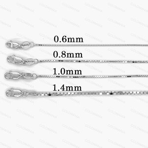 18K Solid White Gold Box Chain Necklace, Real Gold Chain for Women, 16-24&quot; Inch, 0.6mm-1.4mm Wide,  Dainty to Thin White Gold Chain, Stamped