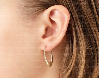 14K Yellow Gold Small Oval Hoop Earrings Set