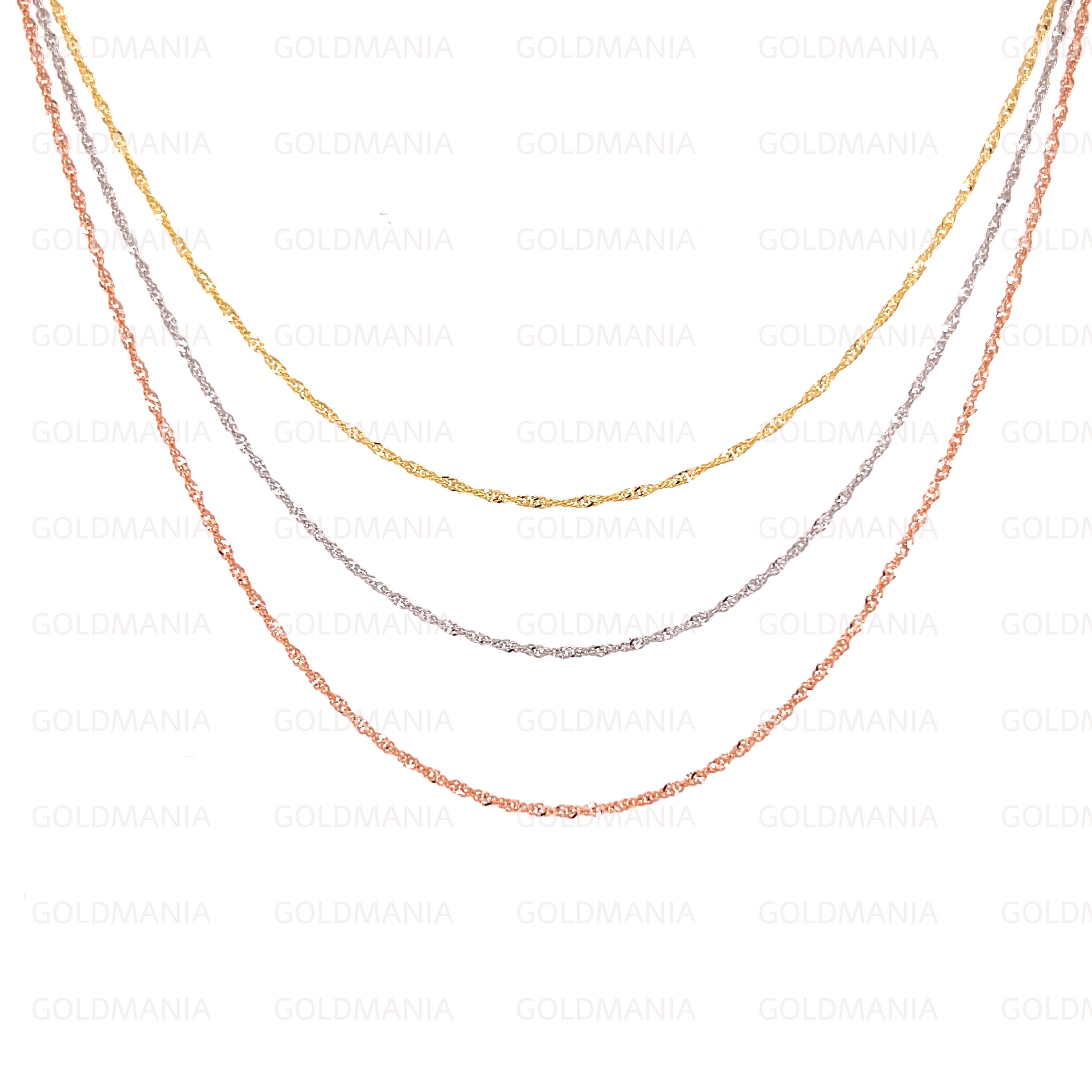 14K Solid Gold Singapore Twist Chain Necklace: Yellow White or Rose ...