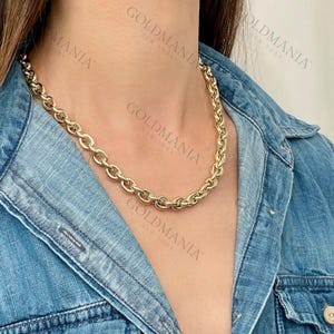 14K Gold Chunky Oval Rolo Link Necklace, 8.5mm Links, Real Gold Jewelry for Women, Classic Gold Necklace, Perfect for Layering or Solo Wear
