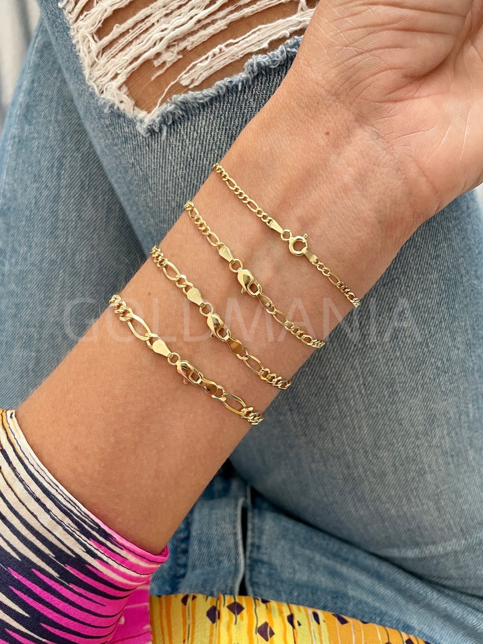 10 G Gold Echt 10K Gelbgold Figaro Kettenarmband Damen – 2 Mm Breit, 7 Zoll Länge, Aus Italien Armband Herren Echtgold