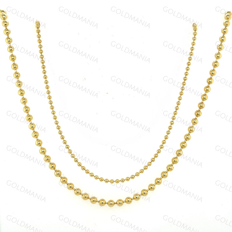 18K Solid Yellow Gold Ball Chain Necklace: 1.5mm or 2.5mm Thick image 9