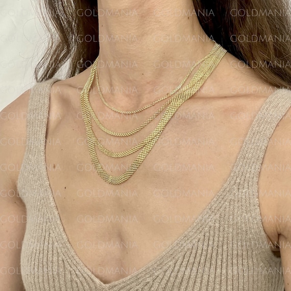 Rope Chain Women's 14k Gold Cuban Link Necklace Gold Chain