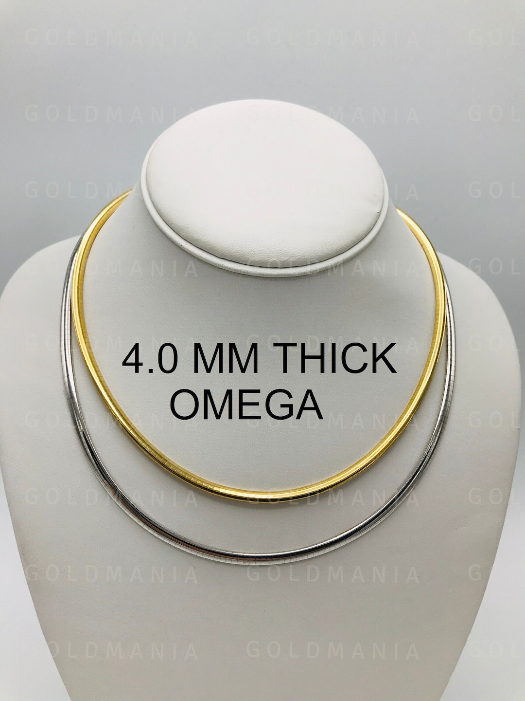 14K Solid Gold Omega Necklace, 4MM Thick, 16 18 20 Inch, 14K Yellow