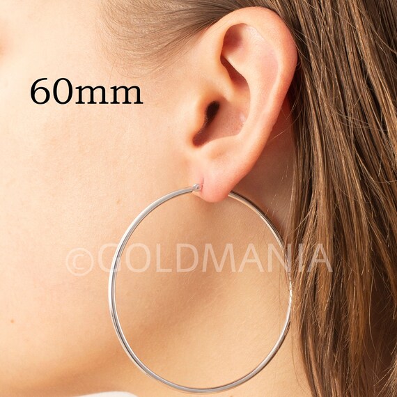 10k Yellow or White Gold 3mm Hoop Earrings 1/2" 15mm 