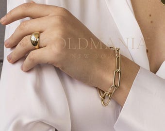 14K Yellow Gold Chunky Paperclip Link Chain Bracelet - 7.75 Inch - Push Clasp