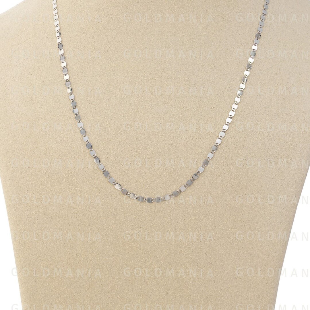 14K White Gold Mirror Chain Necklace, 16 to 24 Inch, 2.7mm Thick, Real