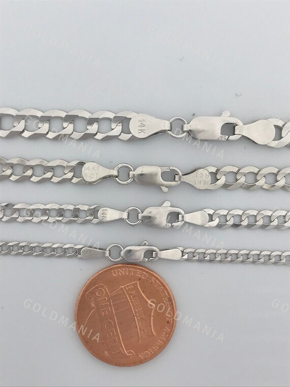 14K Solid White Gold Curb Link Chain Necklace 2.6mm 5.7mm Thick